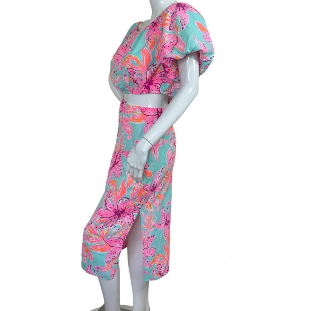 Lilly Pulitzer dress set Elegant Pink sea Blue peekaboo style unique sz L NWT - Picture 8 of 16